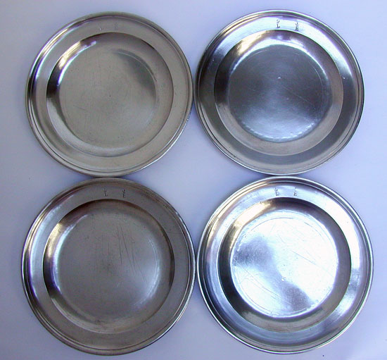 A Set of Four Export Pewter Plates by Fasson & Son