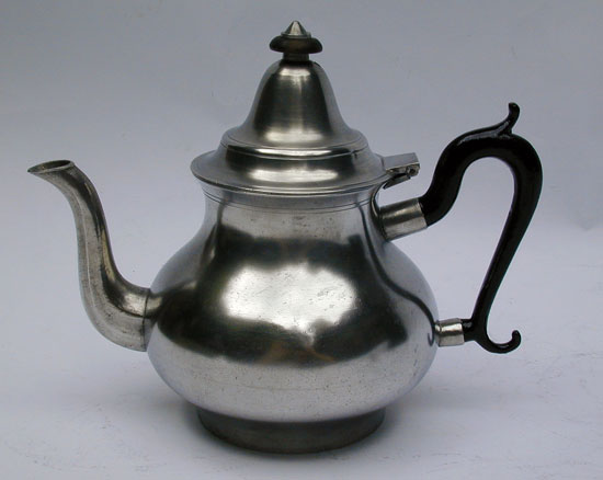 A Unmarked American Pewter Extended Foot Pear Form Teapot