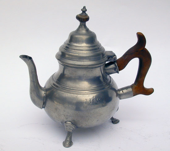 A Export Footed Pewter Teapot by Richard Pitt