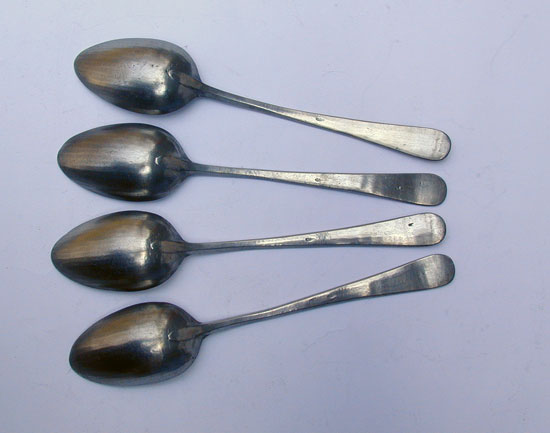 A Set of Four Antique British Export Pewter Spoons by William Tutin