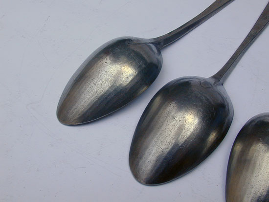 A Set of Four Antique British Export Pewter Spoons by William Tutin