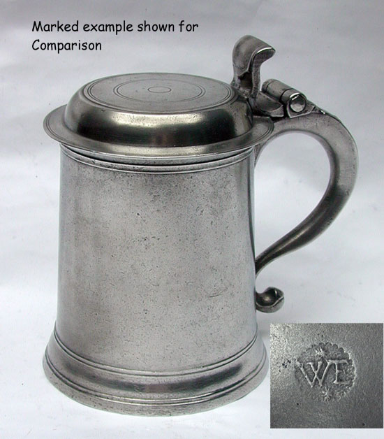 Unmarked American Pewter Tankard Attributed to William Elsworth