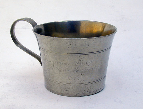 A Handled American Pewter Beaker with Inscription