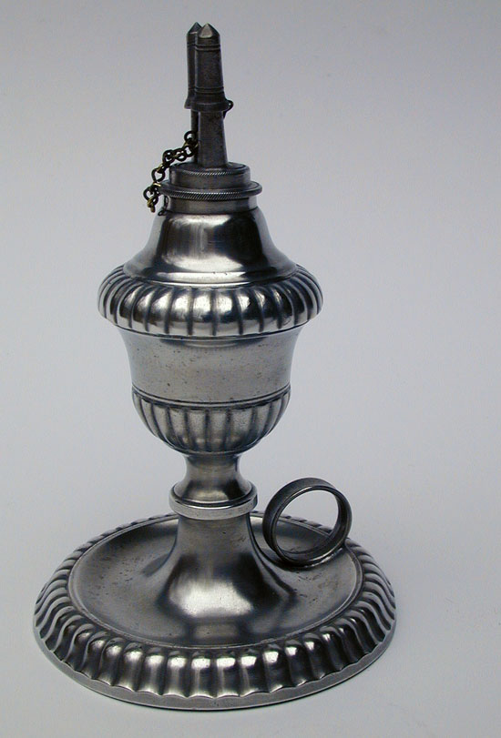 A Most Unusual Gadrooned Pewter Lamp Attributed to the Meriden Britannia Co.