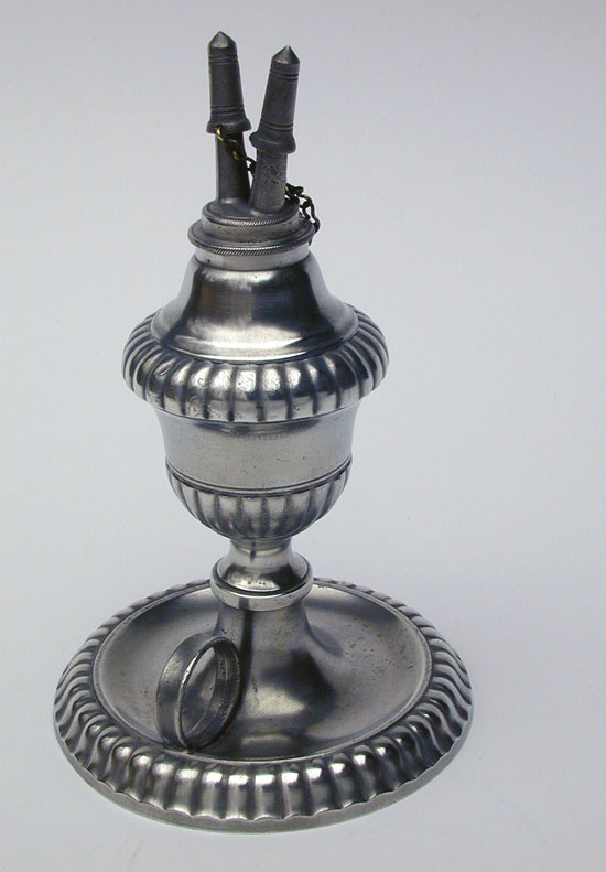 A Most Unusual Gadrooned Pewter Lamp Attributed to the Meriden Britannia Co.