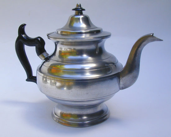 A Fine Antique American Pewter Inverted Mold Teapot by George Richardson