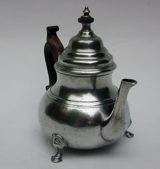 A Scarce Footed Antique English Export Pewter Teapot by Robert & Thomas Porteus