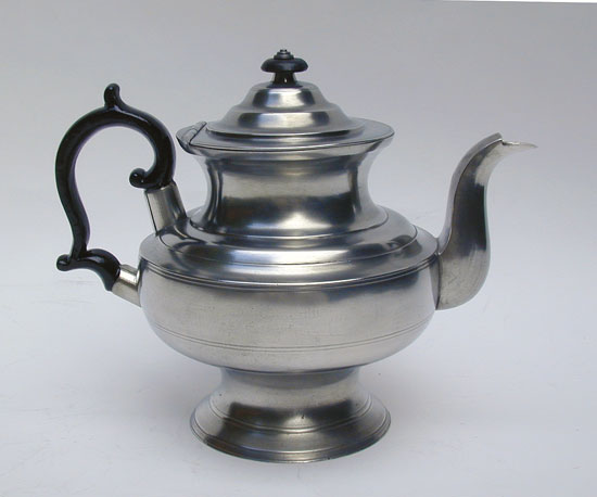 An Antique American Pewter Teapot by Rufus Dunham