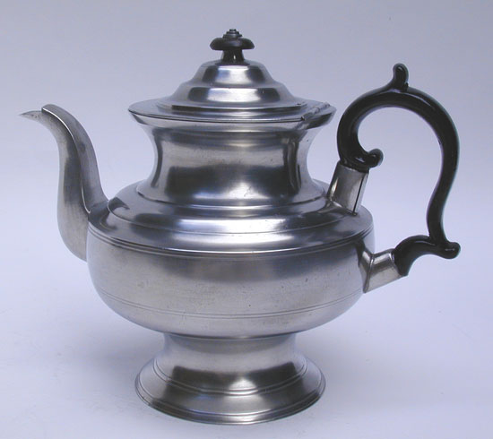 An Antique American Pewter Teapot by Rufus Dunham