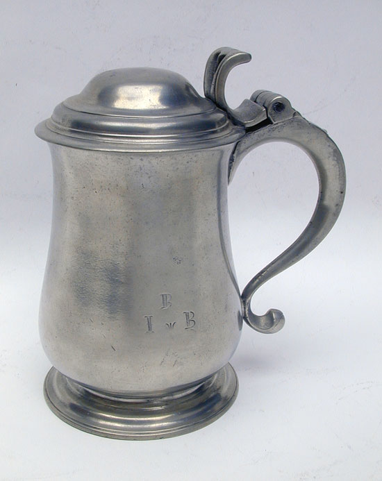 A Quart Antique British Pewter Export Tulip Tankard by Thomas Swanson