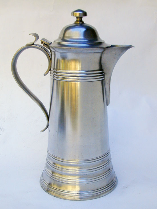 A Tall Antique Pewter Flagon by Israel Trask
