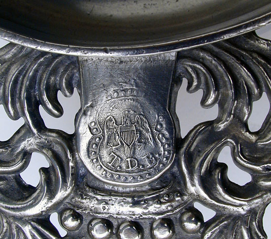 A T.D. Boardman Crown Handle Pewter Porringer