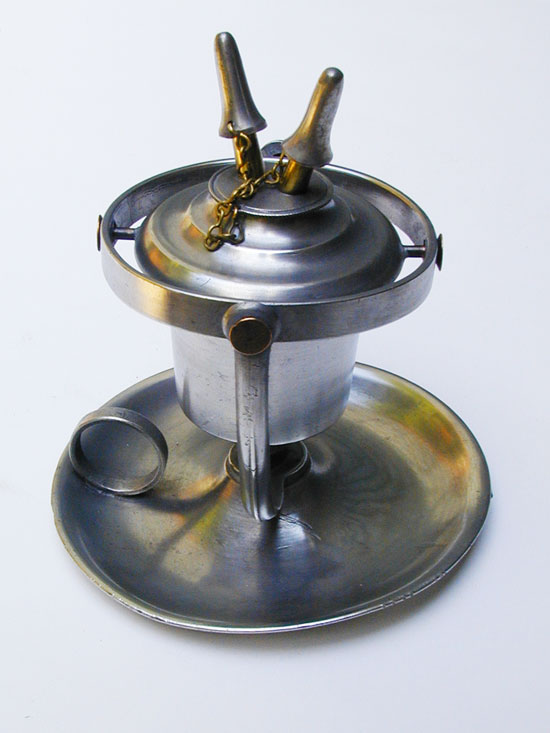 An Antique Pewter True Gimbal Lamp