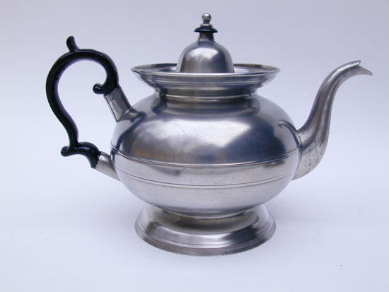 An American Pewter Inverted Mold Teapot by Boardman & Co.