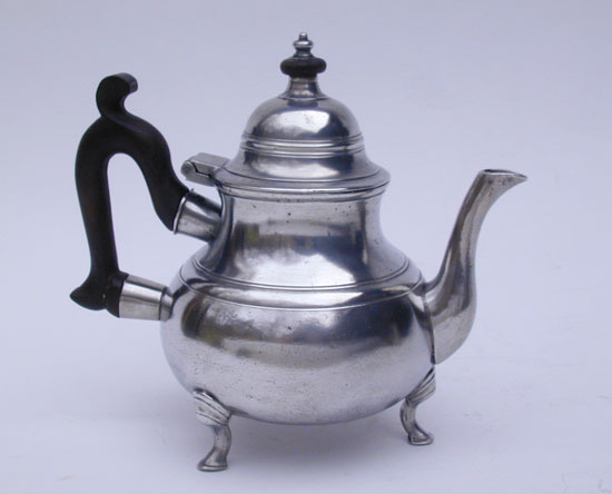 A Wondderful Footed Export Pewter Pear Form Teapot by Samuel Ellis