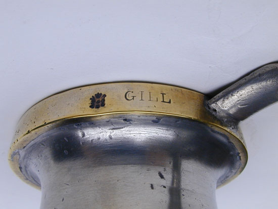 A Brass Rimmed English Domestic Pewter Gill Measure