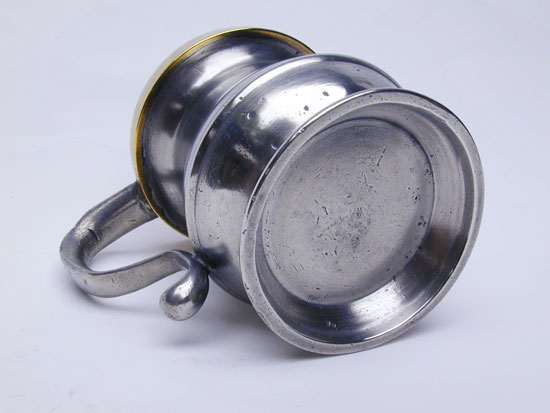 A Brass Rimmed English Domestic Pewter Gill Measure