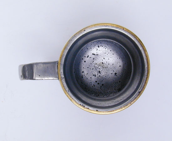 A Brass Rimmed English Domestic Pewter Gill Measure