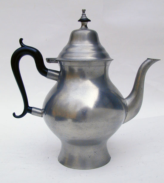 An Extended Base Pear Form Pewter Teapot by Timothy Boardman & Company