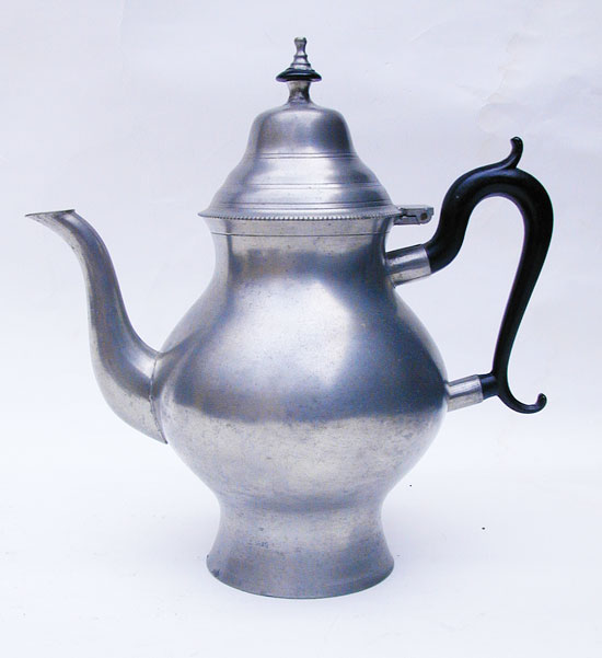 An Extended Base Pear Form Pewter Teapot by Timothy Boardman & Company