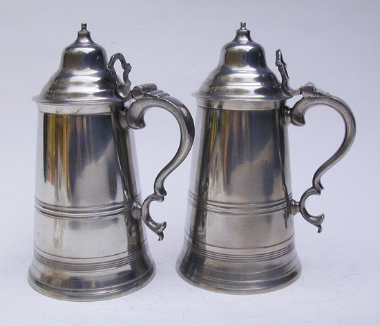 A Very Fine Pair of English Export Pewter Flagons by Robert Bush.