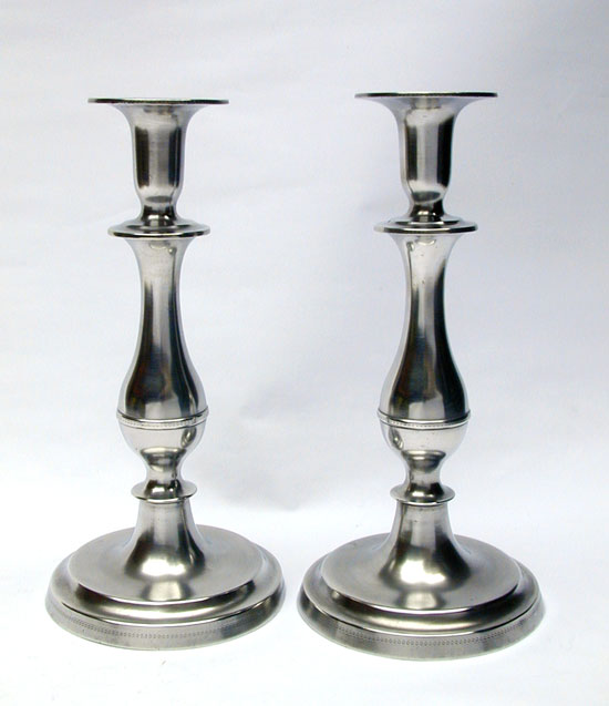 A Pair of Unmarked Homan "Engine Turned" Candlesticks