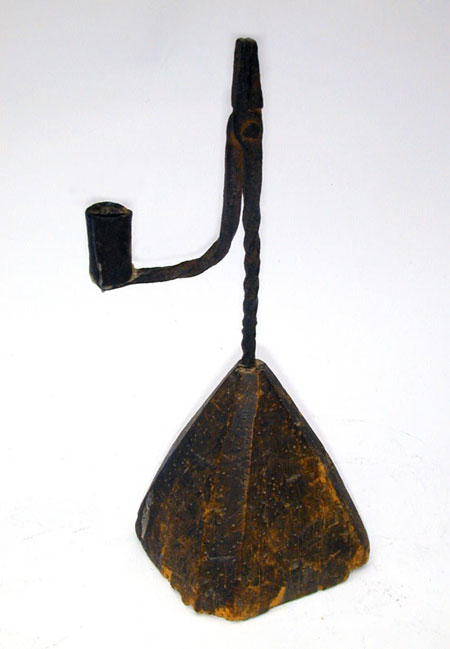A Iron Rush and Candle Holder with Wood Base Lamp