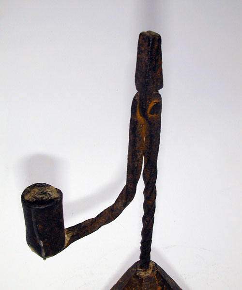 A Iron Rush and Candle Holder with Wood Base Lamp