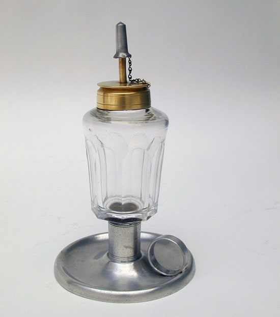 A Pewter and Glass Chamber Lamp by Smith & Co