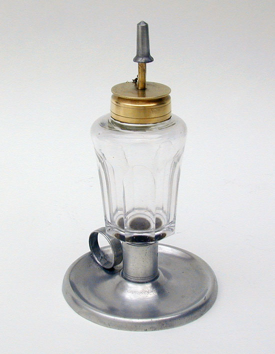 A Pewter and Glass Chamber Lamp by Smith & Co