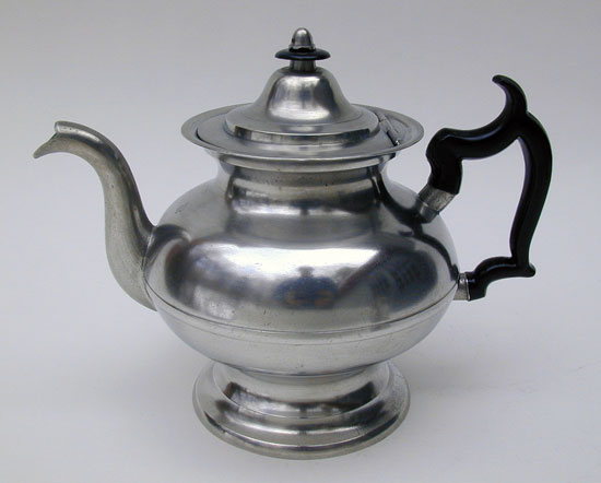 An Antique American Pewter Inverted Mold Teapot by George Richardson