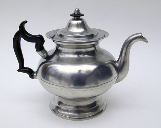 An Antique American Pewter Inverted Mold Teapot by George Richardson