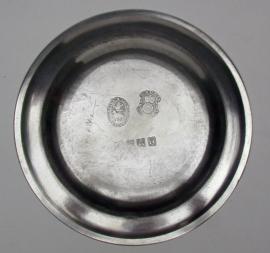 A Pewter Export Single Reed Rim Plate by Thomas & Townsend Compton