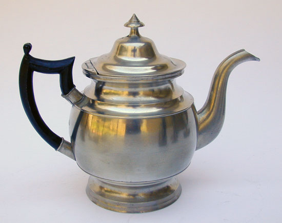 An Unmarked Antique American Pewter inverted Mold Teapot