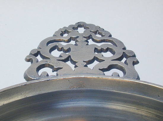 A Near Mint Pewter Flower Handle Porringer