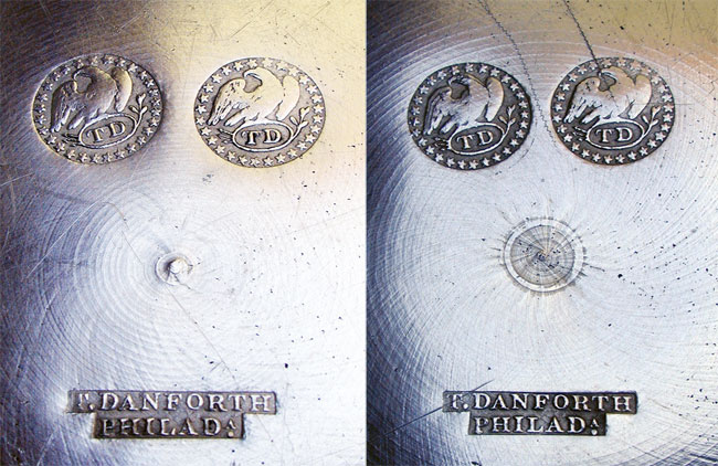 A Wonderful Set of Four Single Reed Rim Plates by Thomas Danforth III