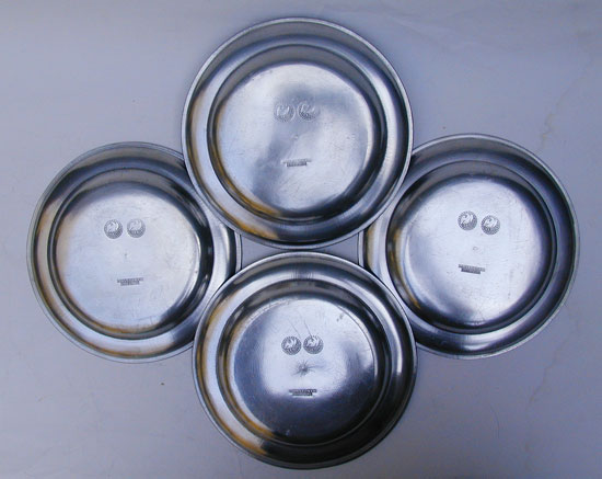 A Wonderful Set of Four Single Reed Rim Plates by Thomas Danforth III