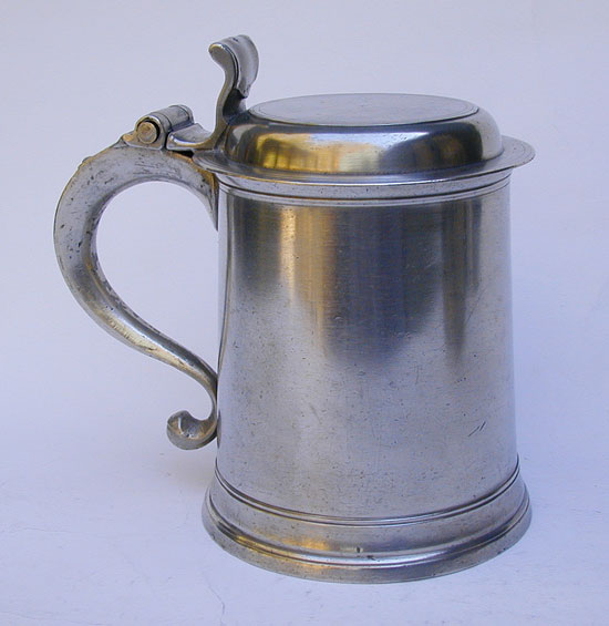 Quart Pewter Flat Lid Tankard by Henry Will of New York